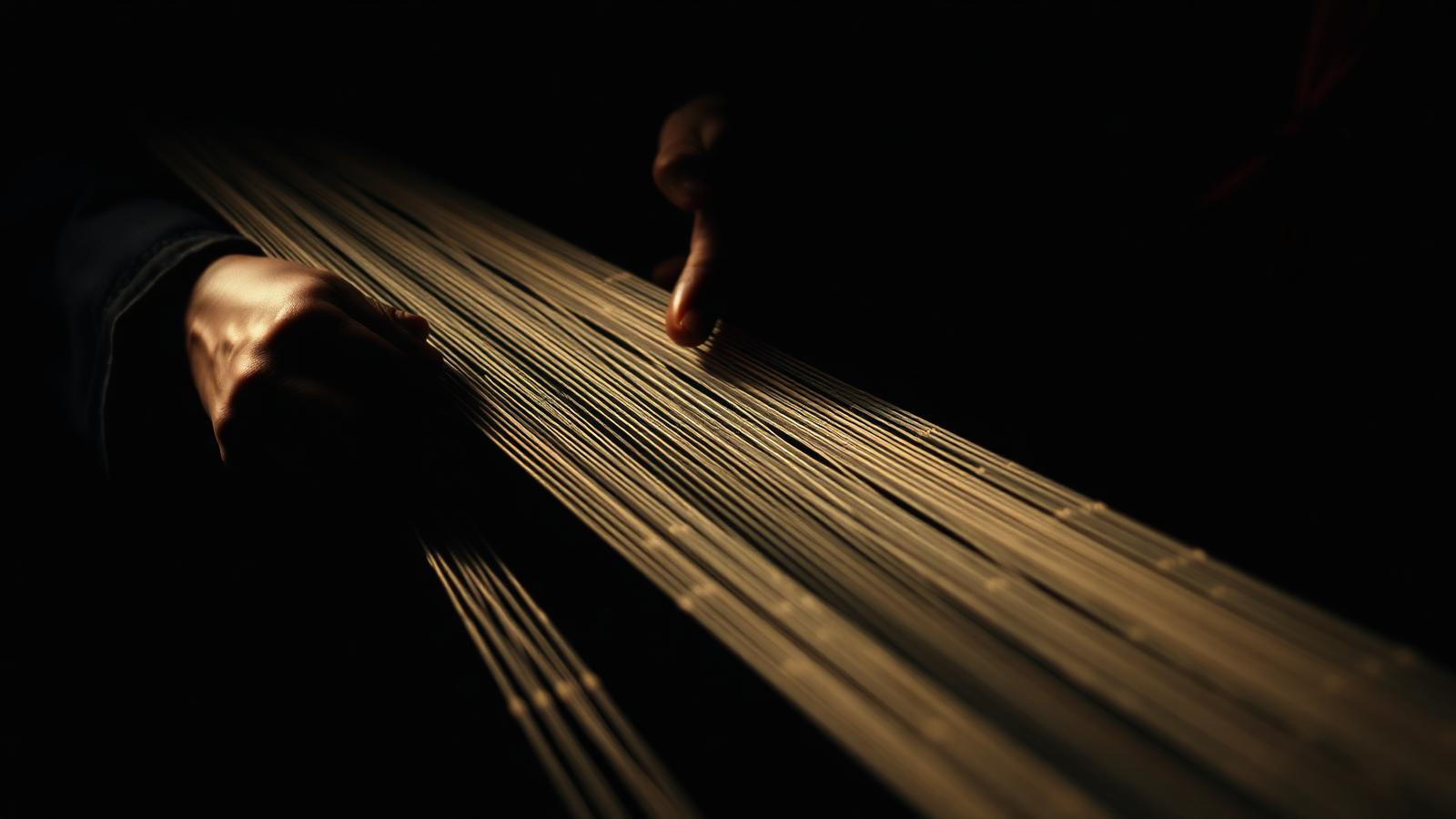Artisan hands weaving traditional textile